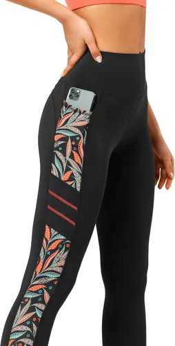 Vista 9 de Yvette Leggings de entrenamiento estampados para mujer, pantalones de yoga de cintura alta con 2 bolsillos que no se transparentan