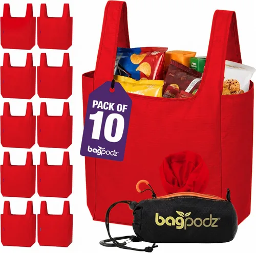 Vista 9 de Bolsas de comestibles reutilizables resistentes plegables y lavables, hechas de nailon RipStop con capacidad para 50 libras, diseñadas en Estados