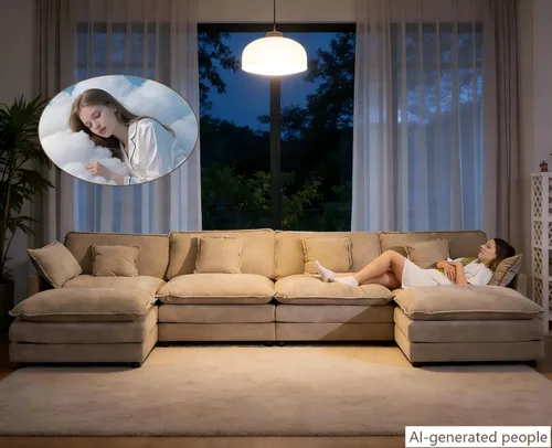 Vista 4 de Sofá modular de gran tamaño, sofá grande en forma de U con asiento profundo, sofás de nube de felpilla para sala de estar, sofá modular convertible
