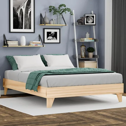 Vista 12 de Base de cama, fabricada en EE. UU. con 100% madera de pino norteamericano, base sólida para colchón con tablillas de pino prensado, instalación sin