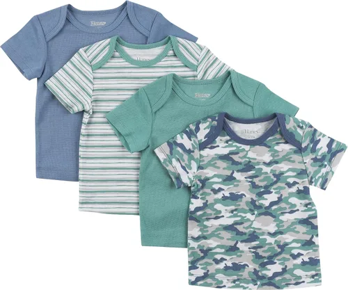 Vista 4 de Hanes Camiseta para bebé, Flexy de suave estiramiento, hombros expandibles, paquete de 4 Conjunto de camuflaje de rayas negras