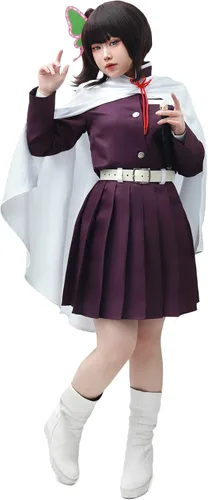 Vista 2 de C-ZOFEK Vestido morado para mujer, disfraz de anime con cuerda blanca y cinturón