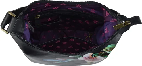 Vista 3 de Anuschka Bolso de mano de cuero genuino para mujer Hobo clásico con bolsillo lateral
