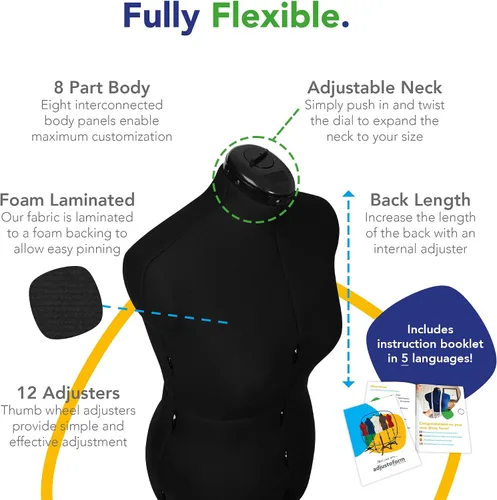 Vista 3 de Adjustoform Sew Simple FG307 Maniquí ajustable con forma de vestido negro M-L (talla de vestido EE. UU. 10-16) de 8 piezas para costura femenina +