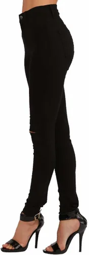 Vista 2 de Vibrant Jeans ajustados elásticos para mujer, cintura alta, rasgados, hasta la rodilla, pantalones de mezclilla casuales