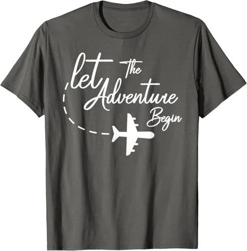 Vista 104 de Let The Adventure Begin - Camiseta inspiradora en modo de viaje en avión, Negro, S