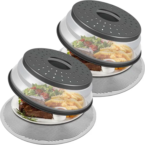 Vista 9 de LekDrok - Paquete de 2 fundas para alimentos para microondas con tapete de 10 pulgadas, tapete como soporte para tazón, cubierta para protector