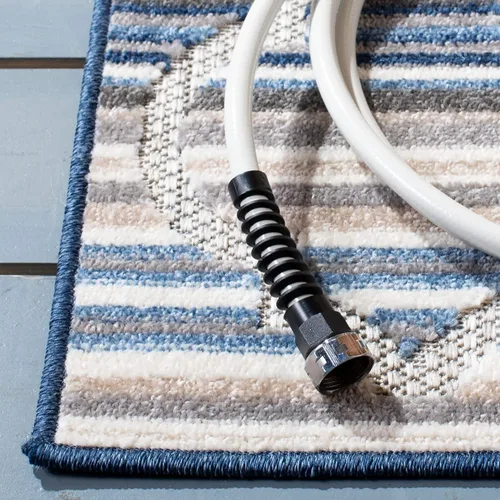 Vista 3 de SAFAVIEH Alfombra lavable para exteriores, colección Cabaña, 2'2" x 5', azul y gris, no desprende pelusa y fácil de limpiar, entrada puerta