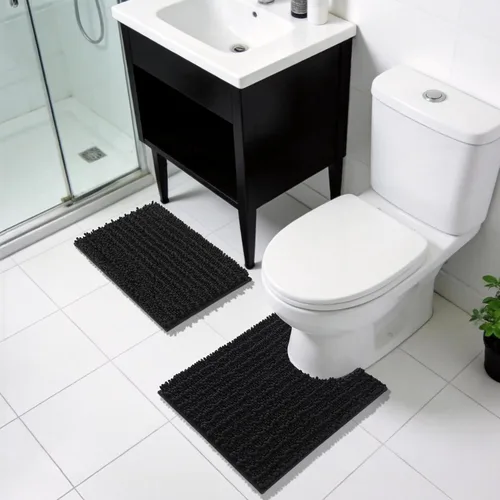 Vista 2 de Yimobra Alfombras de Baño Antideslizantes Lavables - Alfombra de Baño de Chenilla Ultra Suave Absorbente, Alfombra Peluda de Secado Rápido para Negro