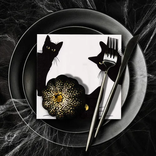 Vista 4 de Quera Paquete de 50 servilletas de papel desechables de gato negro, suministros para fiestas, servilletas de papel de Halloween, servilletas