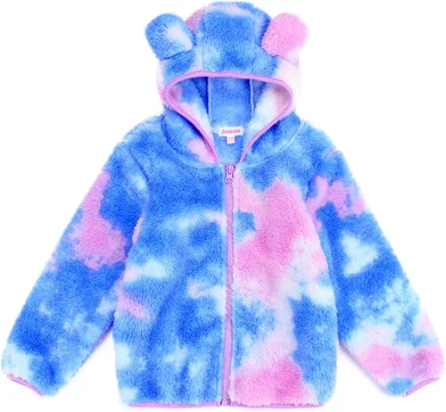 Vista 17 de Chaqueta con capucha de forro polar con cremallera para niñas y niños pequeños, abrigo de osito cálido de invierno Negro
