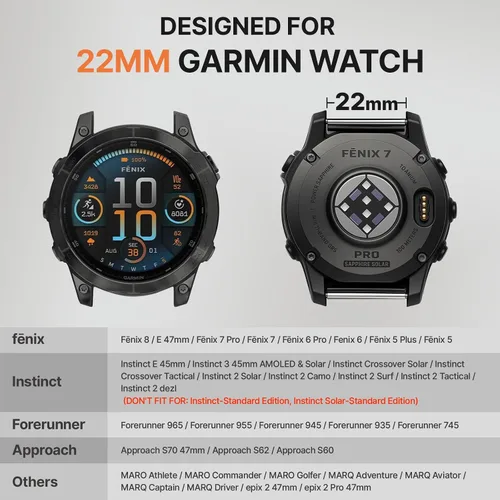 Vista 4 de Bandletic Compatible con Garmin Instinct Watch Bands - Correa de nailon resistente de ajuste rápido de 0.866 in para Fenix 8 E 1.850 in/7 6 Pro/5