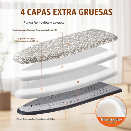 Vista 3 de VEVOR Tabla de Planchar con Superficie de Planchar Grande de 51 x 13 Pulgadas, Tabla de Planchar con 4 Capas Gruesas con Cubierta Resistente al