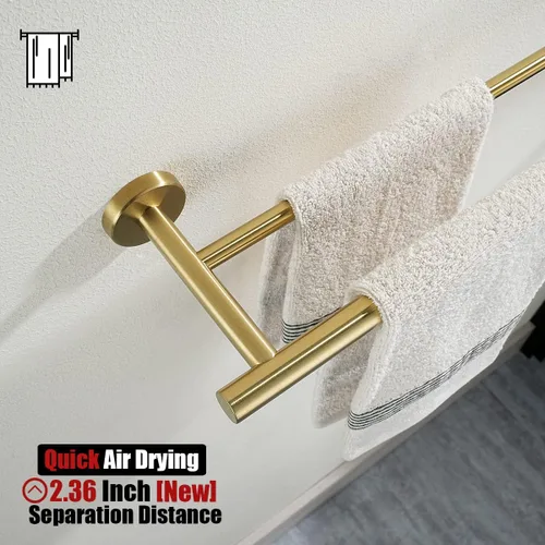 Vista 6 de JQK Barra Doble para Toallas Dorada, 15 Pulgadas de Acero Inoxidable 304 Gruesa de 0.8mm Soporte para Toallas para Baño y Toallas de Mano, Montaje