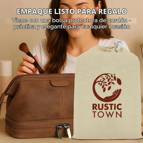 Vista 6 de Neceser de cuero para hombre - Kit Dopp para viajes, afeitado, viajes nocturnos, Marrón, M