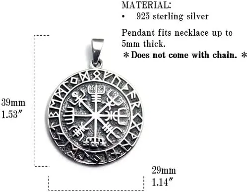 Vista 3 de COSUMOSU Colgante Vegivisir de plata de ley 925 con brújula vikinga - redondo