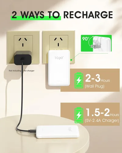 Vista 4 de TG90° Banco de energía ultra delgado de 5000 mAh, enchufe de CA incorporado Blanco