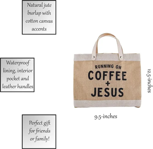 Vista 3 de Creative Brands Faithworks - Bolsa de mano inspiradora para el mercado de yute Café y Jesús