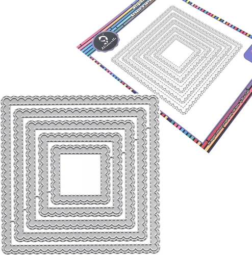 Vista 9 de Alinacutle 5/PK-Rectángulo, Marco de anidación de borde de vieiras troquelado, Troquel de corte de metal de fondo de tarjeta, Juego de matrices