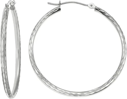 Vista 12 de Aretes redondos de oro blanco de 14 quilates grabados a mano con corte de diamante completo