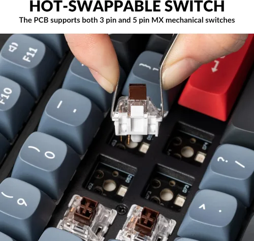 Vista 2 de Keychron V6 - Perilla de teclado mecánico con cable, versión QMKVIA de tamaño completo programable con teclado intercambiable en caliente K Pro Blue