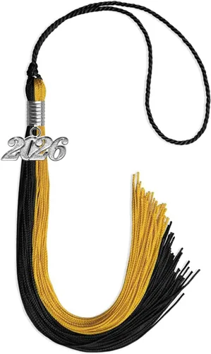 Vista 129 de Endea Graduation Borla de doble color con gota de fecha plateada (negro/oro antiguo, 2025)