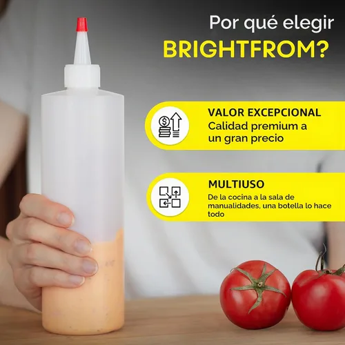 Vista 6 de BRIGHTFROM Botellas vacías de 16 onzas, paquete de 2 recipientes para chorro con parte superior roja, sin BPA para condimentos, jarabe, salsa