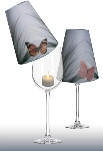 Vista 6 de Royal Designs Vellum Tea Light - Pantalla de cristal de vino, diseño de mariposa naranja, juego de 6