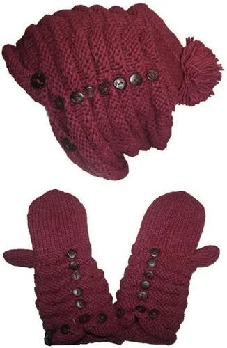 Vista 3 de Agan Traders 1414 - Gorro de punto de lana acanalada, cálido, de gran tamaño, grueso, suave, con forro polar holgado Borgoña