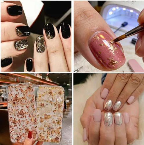 Vista 4 de Copos Schabin de oro rosa, copos de lámina metálica de cobre de 0.35 onzas para arte de uñas, pintura, manualidades, fabricación de joyas de limo