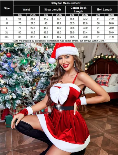 Vista 6 de Avidlove Babydoll de terciopelo navideño para mujer, sexy camisola de Santa