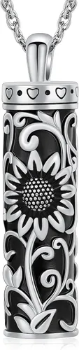 Vista 8 de Shajwo - Collar de urna cilíndrica para cenizas de girasol, joyería de cremación, colgante conmemorativo para seres queridos para hombres y mujeres