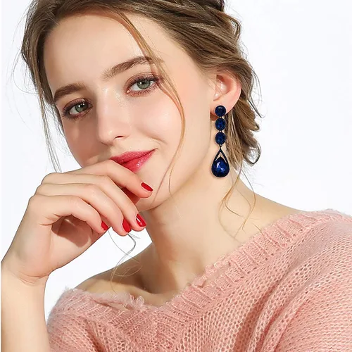 Vista 4 de Flyonce Aretes colgantes con diamantes de imitación de cristal para boda, Cristal