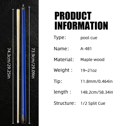Vista 2 de 314/2 Predator Style P3 Blue Hard Maple Pool Cue 58" 19-21oz