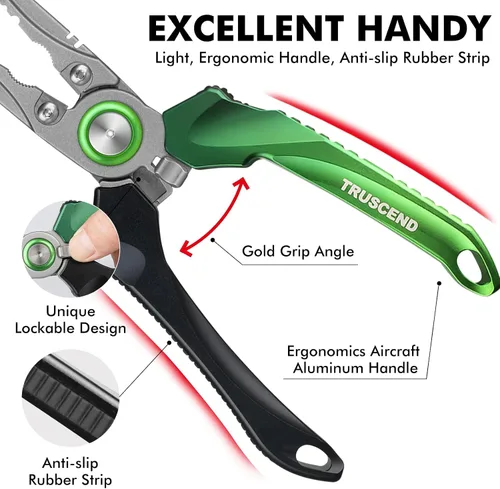 Vista 3 de Alicates de pesca TRUSCEND de aluminio con cerradura y mango ergonómico, herramienta de pesca recubierta de teflón resistente a la corrosión