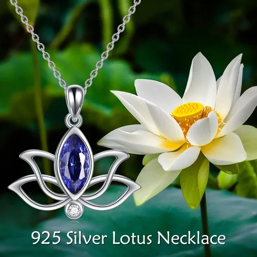 Vista 6 de YFN Collar de loto de plata de ley con colgante de piedra natal de loto, joyería de loto, regalos de cumpleaños para mujeres y niñas, Plata