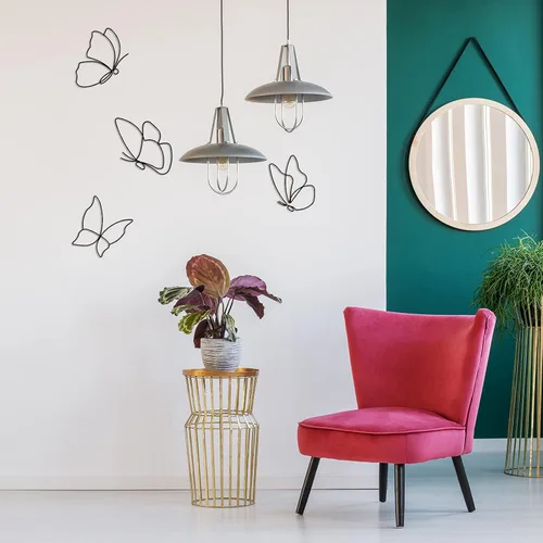 Vista 4 de Hotop 6 piezas de decoración de pared de mariposa de metal negro con alambre de mariposas, líneas de arte de pared, flores colgantes