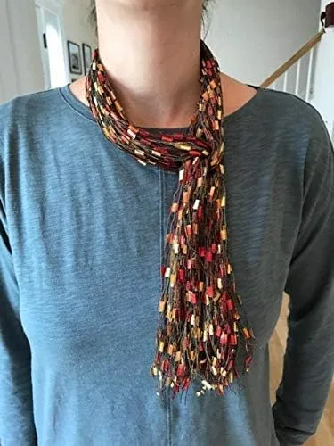 Vista 6 de Bufanda Collar Lariat Naranja Rojo Oro Otoño Navidad