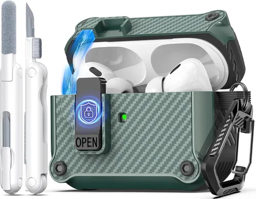 Vista 85 de R-fun Funda de carga compatible con AirPods de 2ª generación 2019, 1ª generación 2016, protección completa contra caídas, tapa desplegable