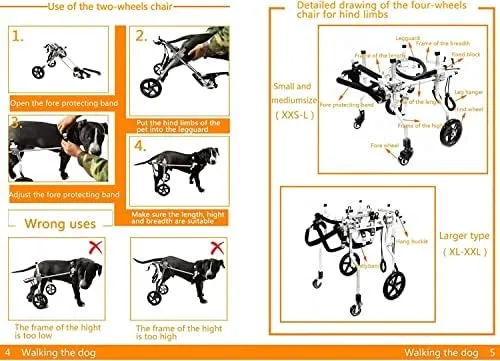 Vista 4 de Silla de ruedas ajustable para perros de 2 ruedas para patas traseras, carrito ligero de ejercicios para mascotas para perros discapacitados