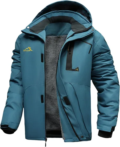 Vista 8 de INVACHI Chaqueta de esquí de invierno para hombre, impermeable, resistente al viento, forro polar con capucha