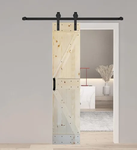 Vista 35 de Serie K. Puerta corredera de granero de madera maciza acabada con kit de herrajes (marrón/nogal, 24 x 84 pulgadas)
