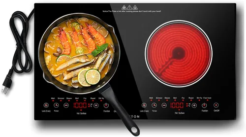 Vista 12 de Noxton 110V estufa eléctrica 2 quemadores, estufa radiante eléctrica de 12 110V / Sensor Touch / Negro