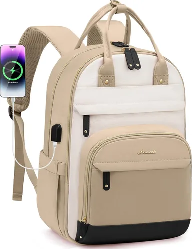 Vista 18 de LOVEVOOK Mochila para mujer, mochila para laptop de 15.6 pulgadas, mochilas escolares, bolsa antirrobo, bolsa antirrobo impermeable, para beige
