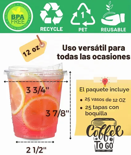 Vista 4 de Vasos de plástico transparente de 12 oz con tapas sin pajita, 25 juegos de vasos desechables de plástico para café helado, vasos para llevar