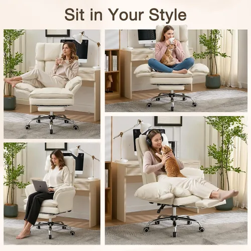Vista 9 de Cloud - Silla de oficina con patas cruzadas con reposapiés, silla ergonómica ejecutiva grande y alta, reposabrazos abatibles para mascotas, silla