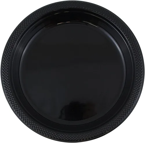Vista 22 de Platos para fiesta de plástico redondos y cuadrados colorido de 7, 8, y 9 pulgadas, 10/20 platos por paquete, Negro