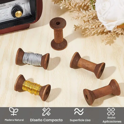 Vista 5 de BENECREAT - 20 carretes vacíos de madera antigua, 1.57 pulgadas (40mm)