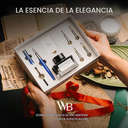 Vista 2 de Wordsworth & Black Luxury Fountain Pen Set for Writing, 6 Nibs, Blue Cromo azul