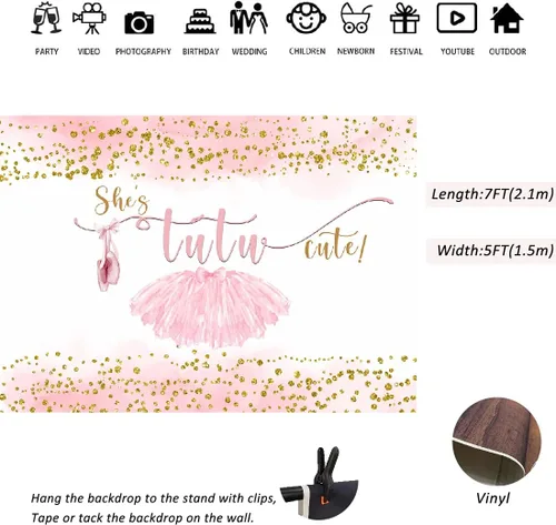 Vista 5 de Lofaris Tutú de 7 x 5 pies, bonito telón de fondo para niñas, baby shower, fotografía, puntos dorados, decoraciones de fiesta de cumpleaños